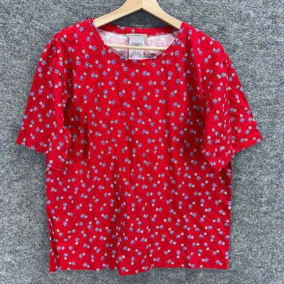 Northern Reflections T-Shirt Women L Large Red Floral Short Sleeve Crew Neck - Picture 1 of 7